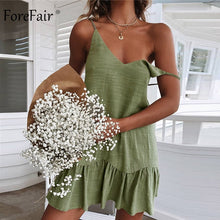 Load image into Gallery viewer, Forefair Mini Summer Dress Strap Off Shoulder Yellow White Ruffle Plus Size Loose Casual Linen Sundress Sexy Beach Dress Women