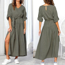 Load image into Gallery viewer, KANCOOLD Dress Women Long Sleeve V Neck Split Solid Sashes fashion Dresses Ladies Casual Loose Maxi dress women 2018AUG3