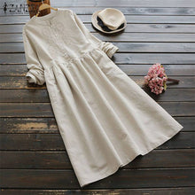 Load image into Gallery viewer, 2019 Plus Size ZANZEA Spring Women Casual Long Sleeve Vintage Embroidery Cotton Linen Loose Party Long Shirt Dress Vestidos