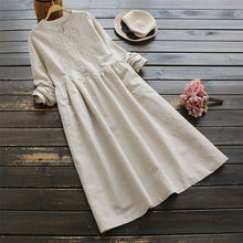 Load image into Gallery viewer, 2019 Plus Size ZANZEA Spring Women Casual Long Sleeve Vintage Embroidery Cotton Linen Loose Party Long Shirt Dress Vestidos