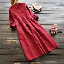 Load image into Gallery viewer, 2019 Plus Size ZANZEA Spring Women Casual Long Sleeve Vintage Embroidery Cotton Linen Loose Party Long Shirt Dress Vestidos